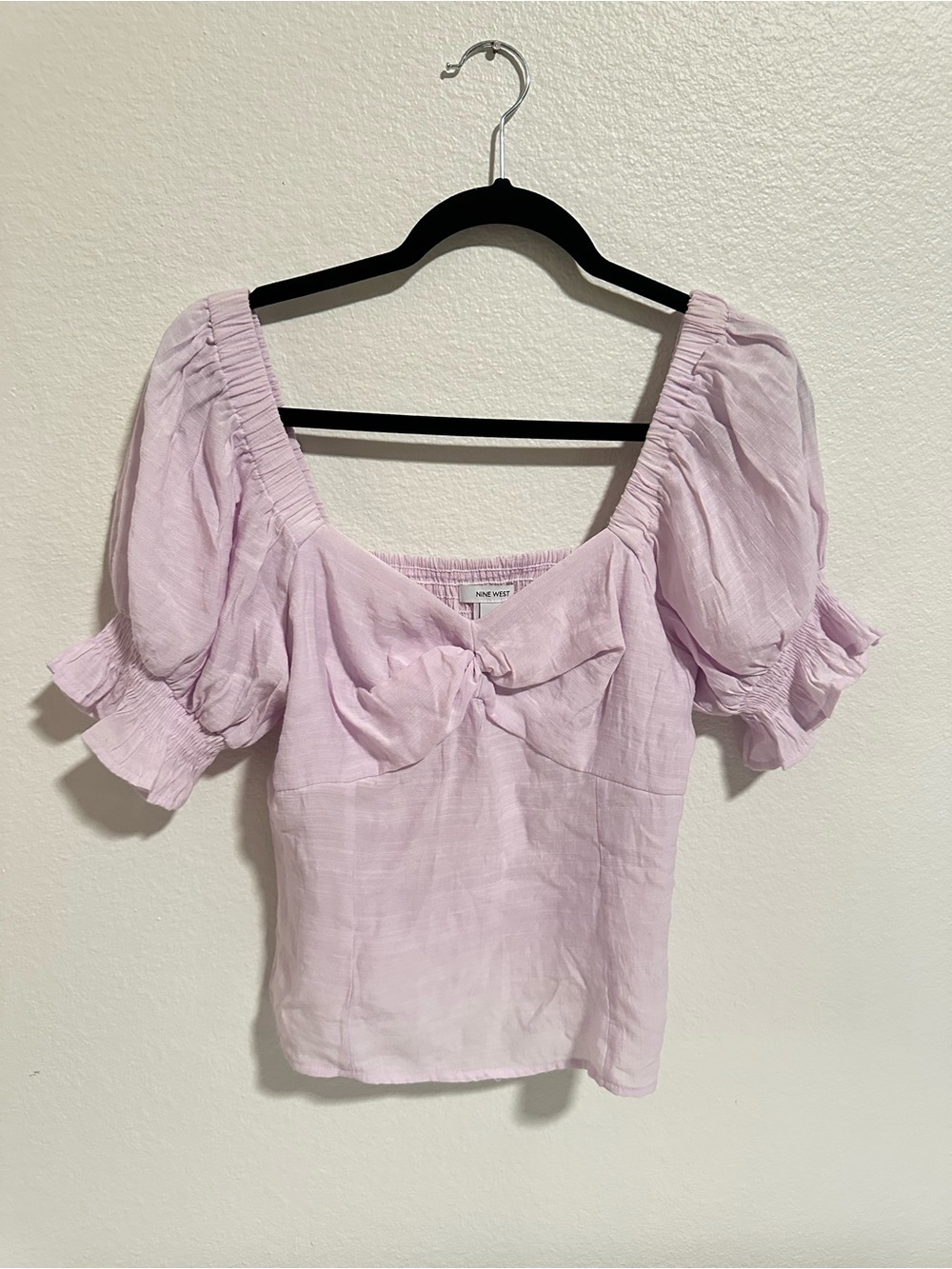Nine West Light Lavender Puff-Sleeve Bow Tie Top